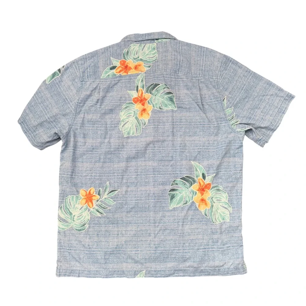 Tommy Bahama IslandZone Silk Shirt Mens L Blue Floral Monstera Leaf Button Up - Picture 5 of 9